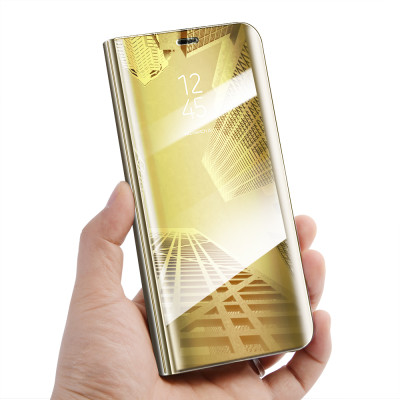 Кожени калъфи Кожени калъфи за Samsung  Калъф тефтер огледален CLEAR VIEW за Samsung Galaxy J6 2018 J600F златист
